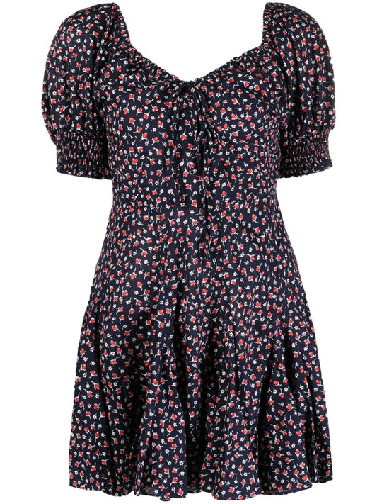 Floral-Print Puff-Sleeve Minidress
