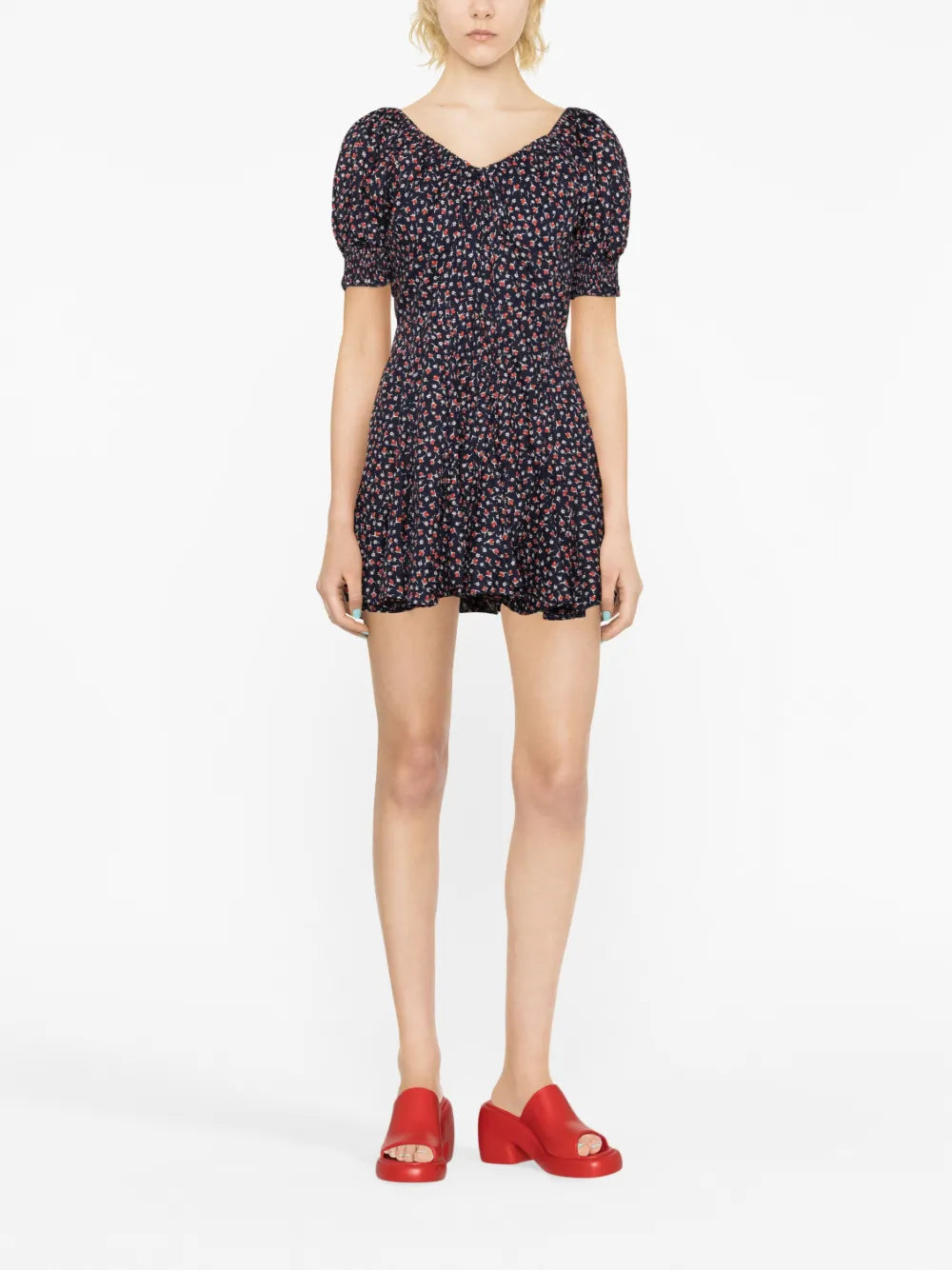 Floral-Print Puff-Sleeve Minidress