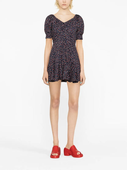 Floral-Print Puff-Sleeve Minidress
