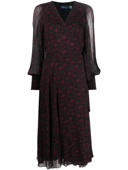 Floral-Print Wrap Midi Dress