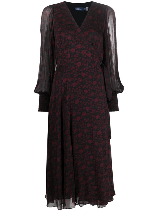 Floral-Print Wrap Midi Dress
