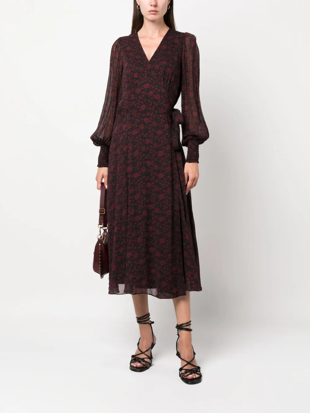 Floral-Print Wrap Midi Dress