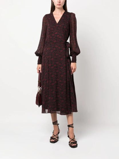 Floral-Print Wrap Midi Dress