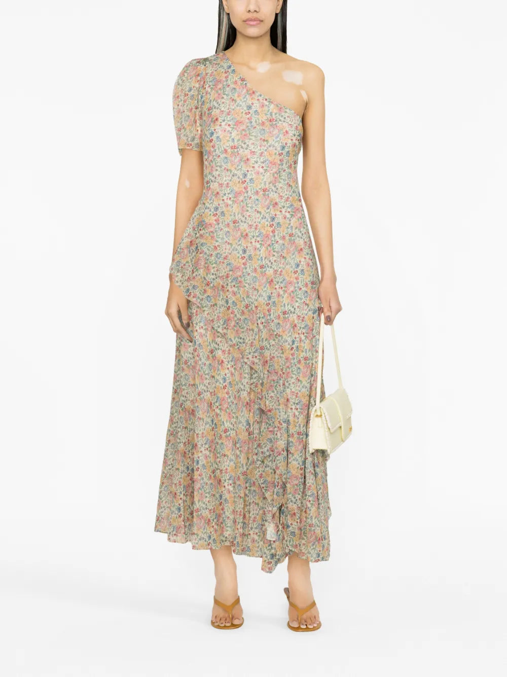 One-Shoulder Floral-Print Maxi Dress