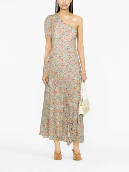 One-Shoulder Floral-Print Maxi Dress