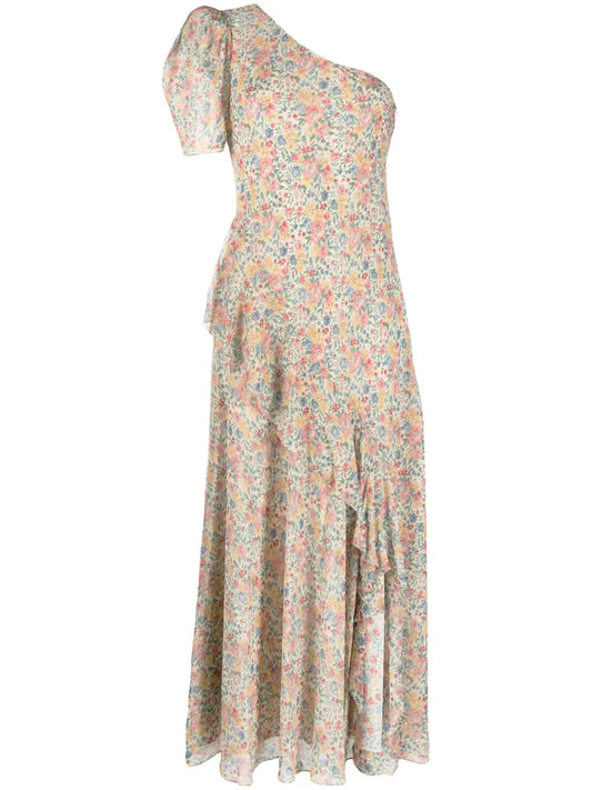 One-Shoulder Floral-Print Maxi Dress