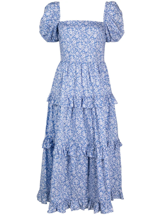 Floral-Print Puff-Sleeves Dress