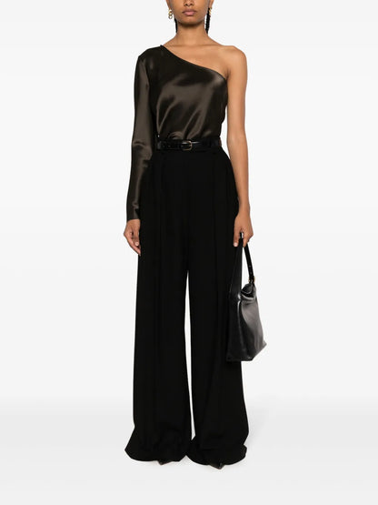 Satin-Finish One-Shoulder Blouse
