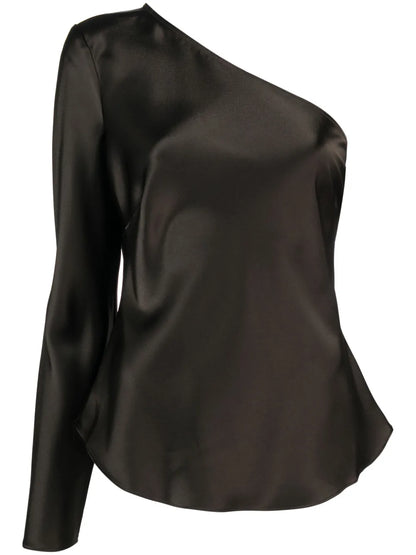 Satin-Finish One-Shoulder Blouse