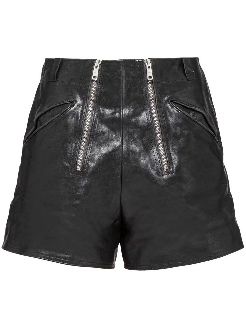Double-Zip Leather Shorts
