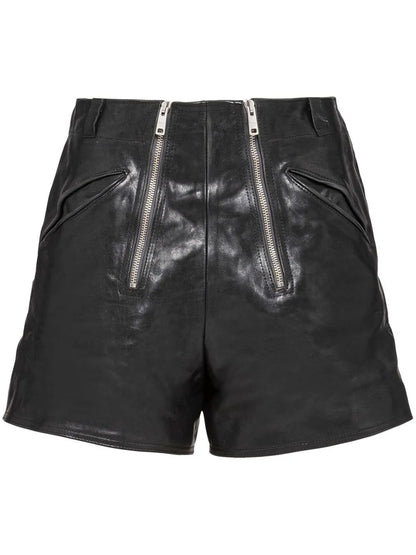 Double-Zip Leather Shorts