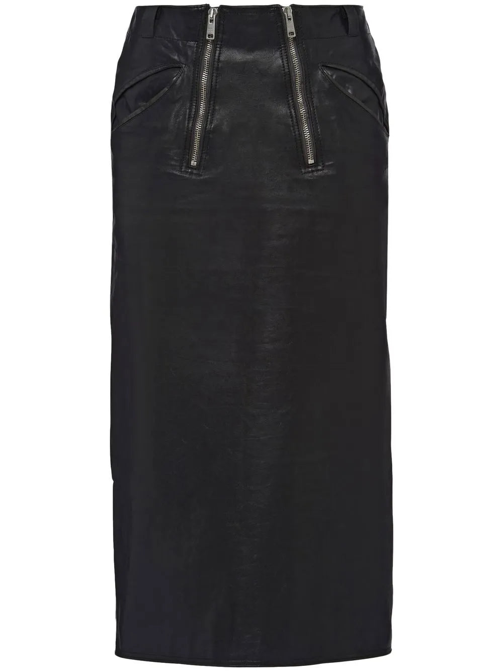 Double-Zip Leather Pencil Skirt