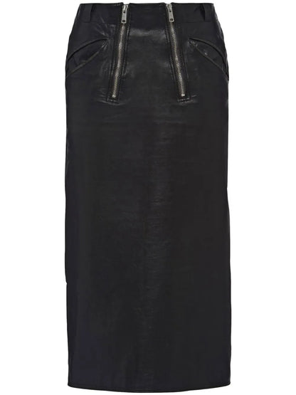 Double-Zip Leather Pencil Skirt