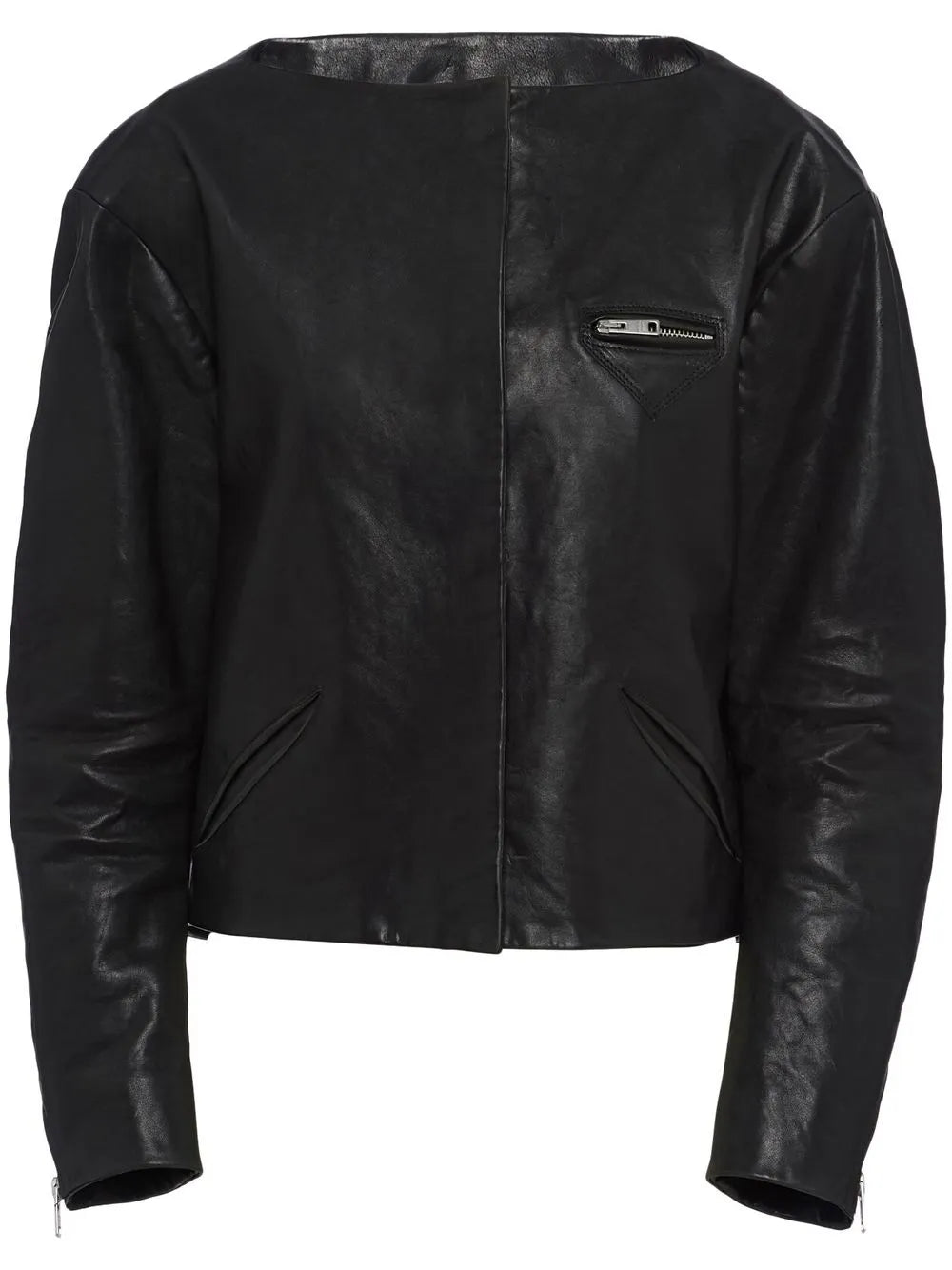 Collarless Leather Jacket