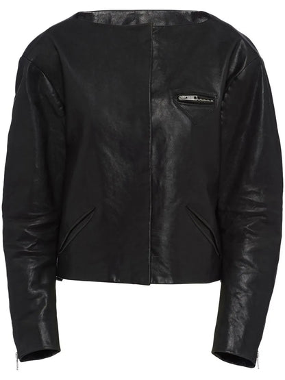 Collarless Leather Jacket