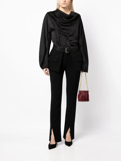 High-Waisted Peplum Belt Skirt