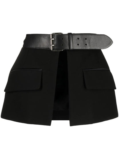 High-Waisted Peplum Belt Skirt