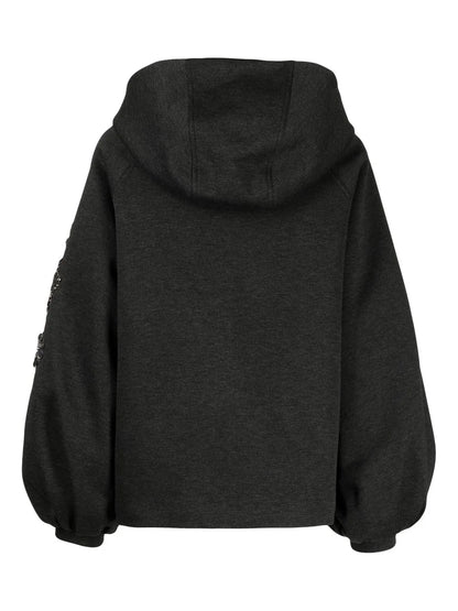 Flower-Appliqué Puffed-Sleeves Jacket