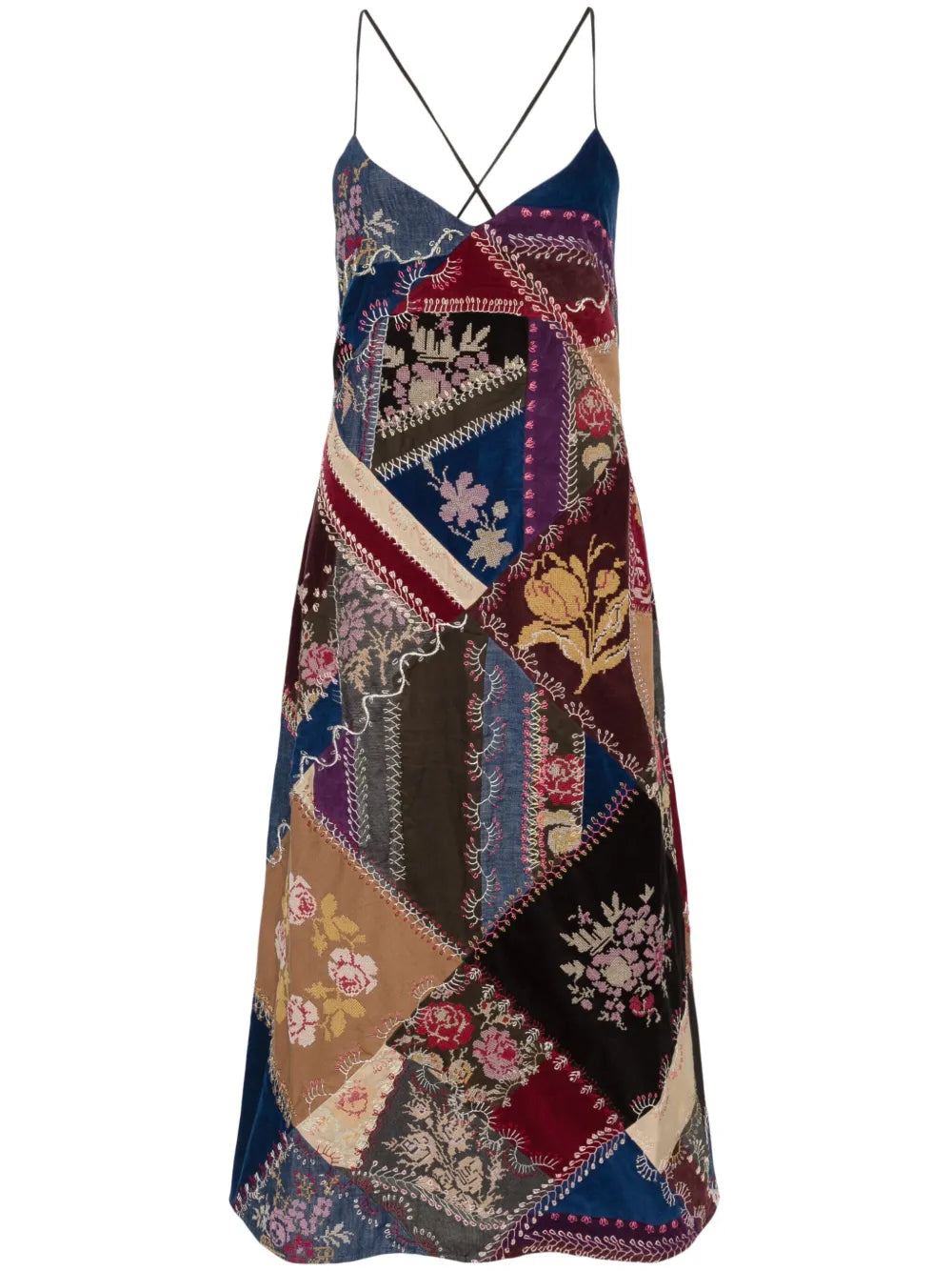 Patchwork-Print Midi Dress