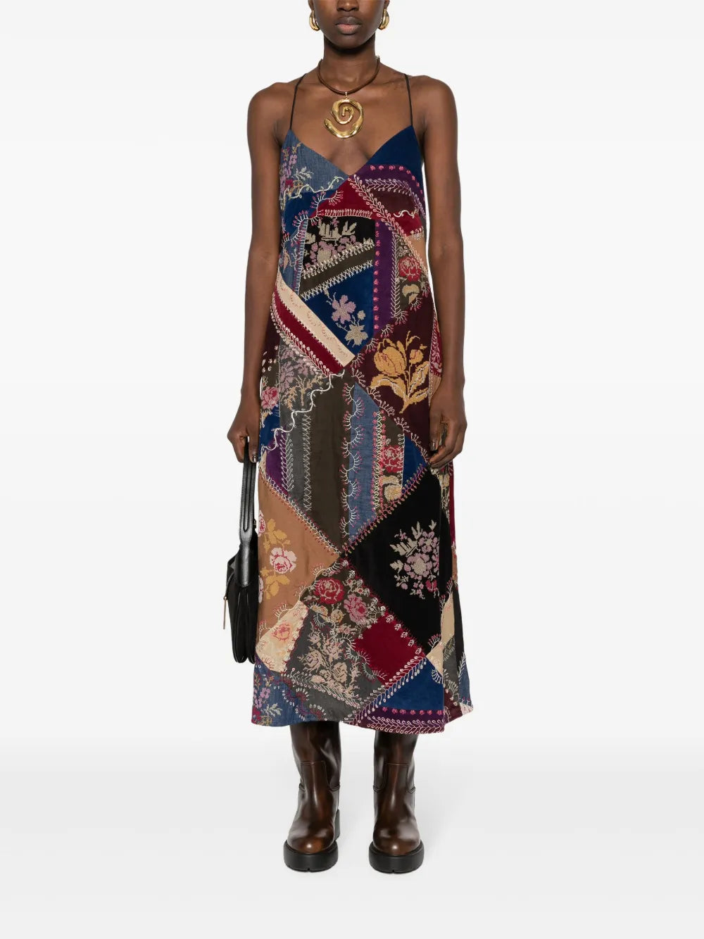 Patchwork-Print Midi Dress