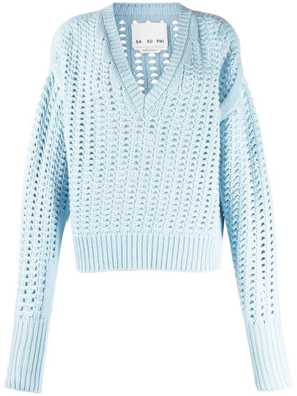 V-Neck Open-Knit Jumper