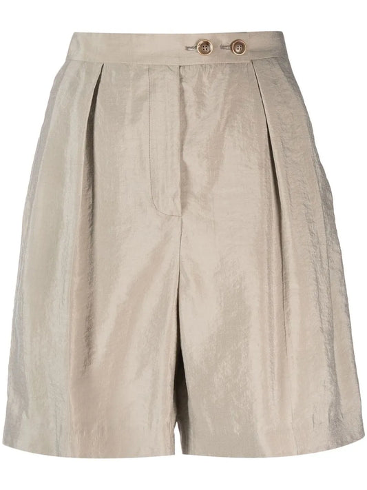 Pleat-Detail High-Waisted Shorts