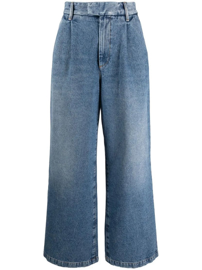 Wide-Leg Pleated Jeans