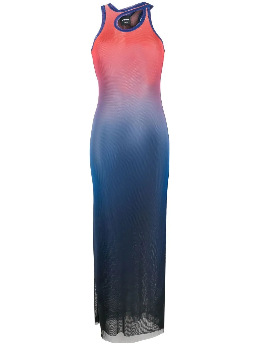 Gradient-Print Sleeveless Mesh Maxi Dress