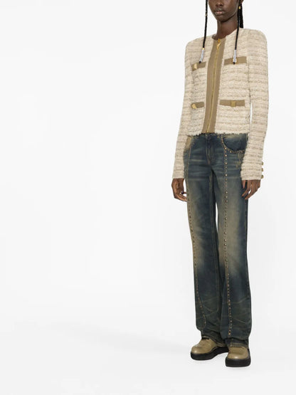 Button-Embellished Bouclé Jacket