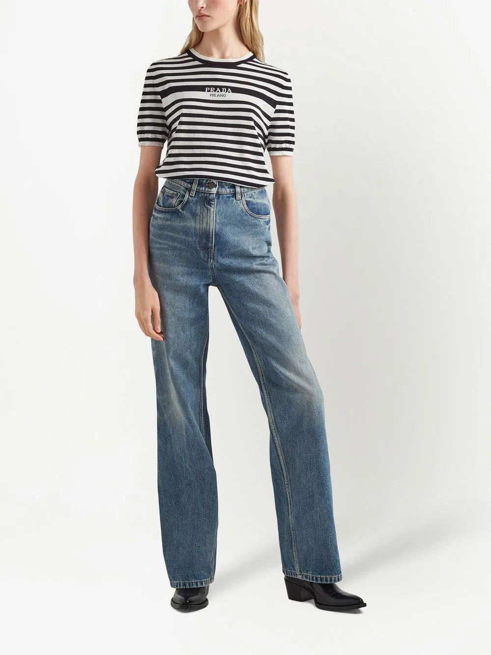 Bleached-Effect Straight-Leg Jeans