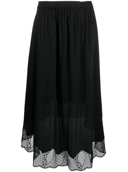 Lace-Trim Silk Skirt