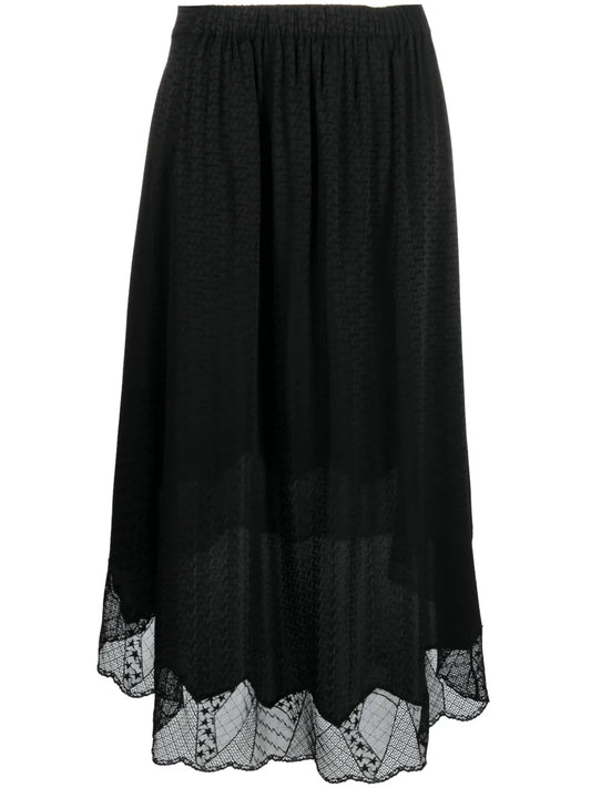 Lace-Trim Silk Skirt