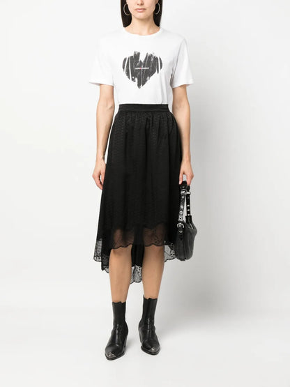 Lace-Trim Silk Skirt