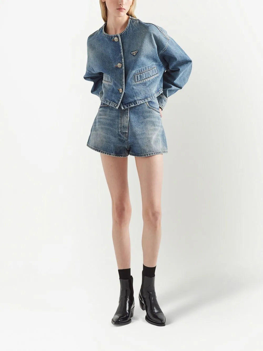 Triangle-Logo Denim Shorts