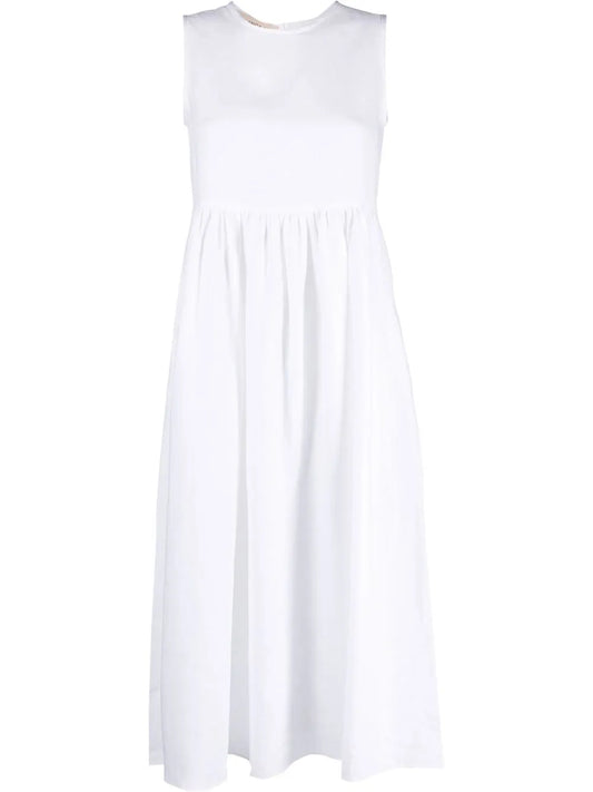 Pleated Sleeveless Linen Midi Dress