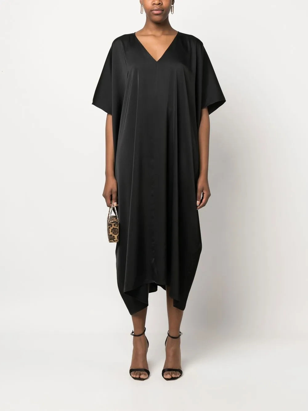 Satin-Finish V-Neck Dress