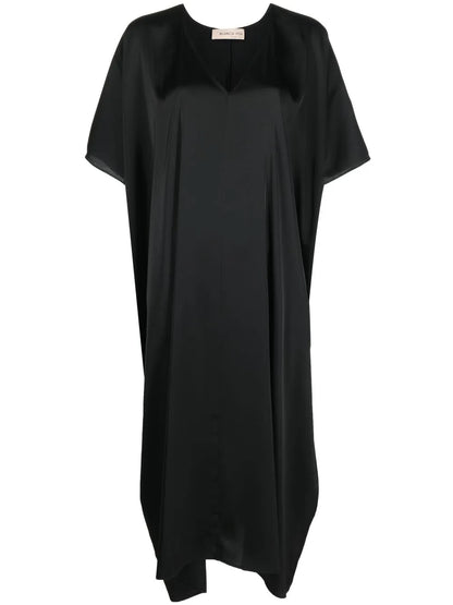 Satin-Finish V-Neck Dress