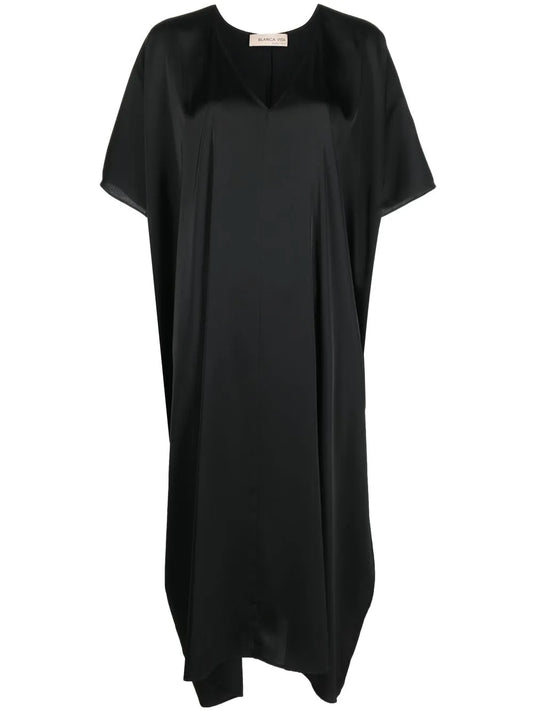 Satin-Finish V-Neck Dress
