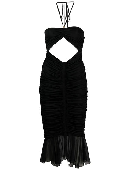Cut-Out Pleated Midi Dress