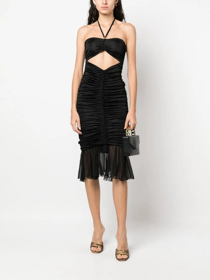 Cut-Out Pleated Midi Dress