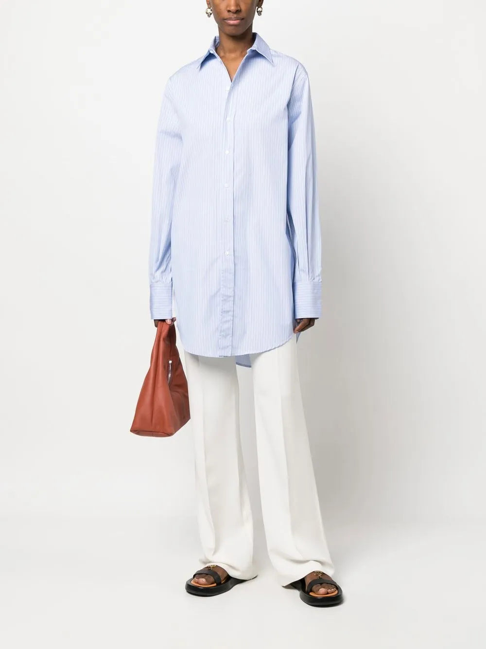 Long-Length Striped Cotton Shirt