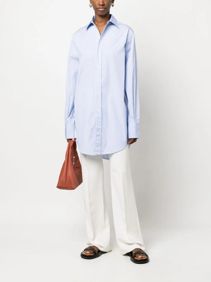Long-Length Striped Cotton Shirt