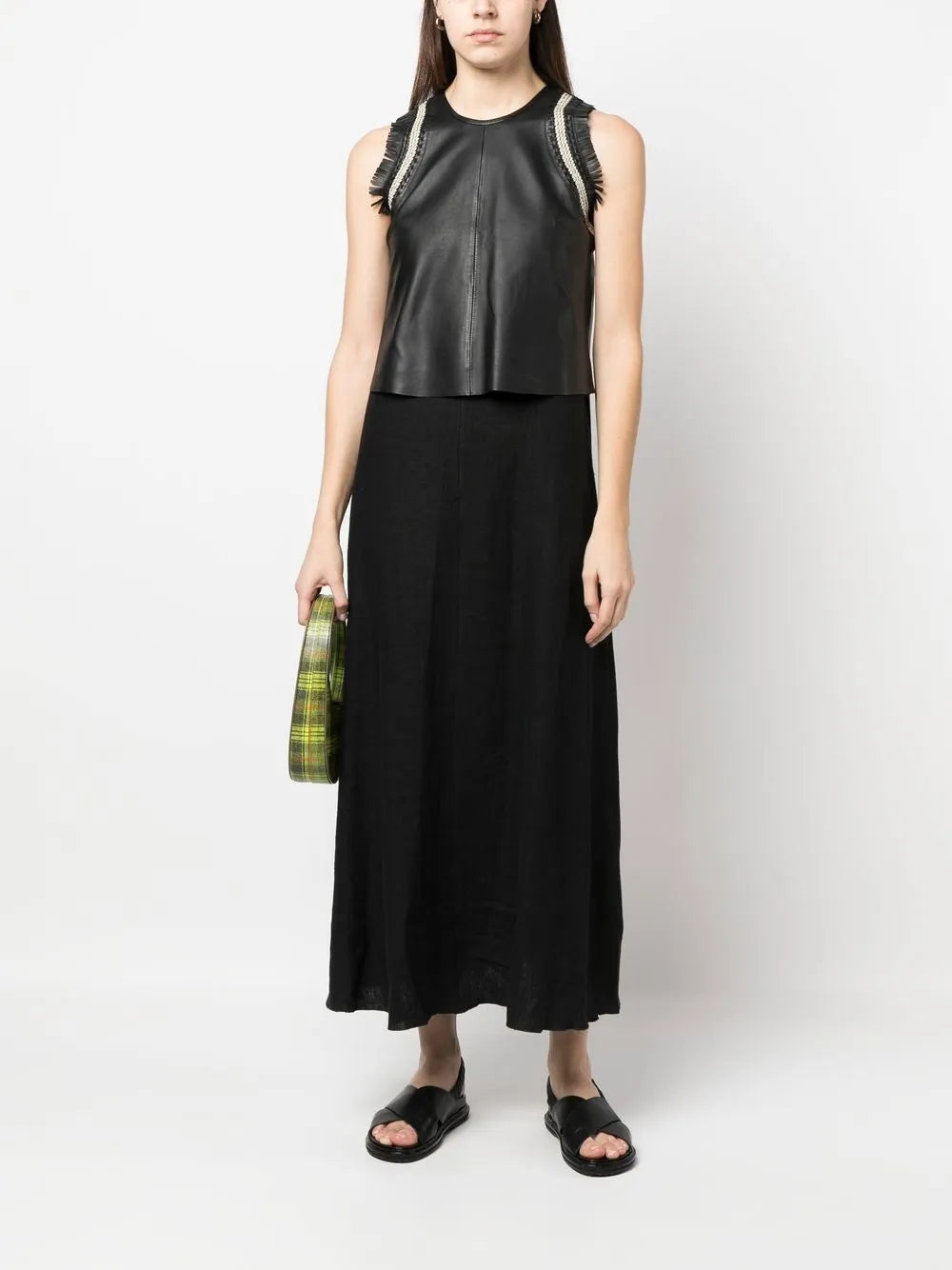 Leather-Top Long Dress