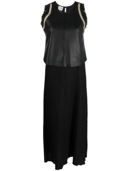 Leather-Top Long Dress