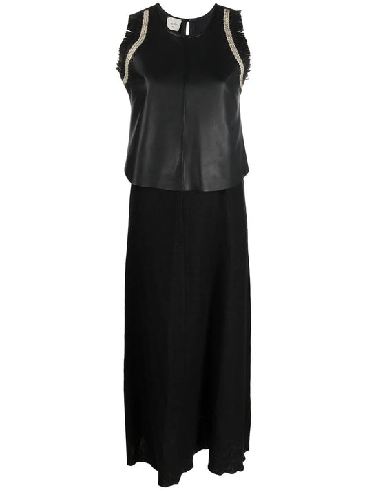 Leather-Top Long Dress