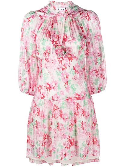 Floral-Print Pleated Mini Dress
