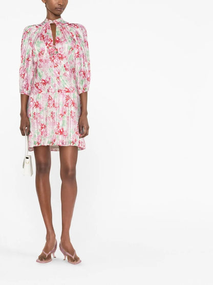 Floral-Print Pleated Mini Dress