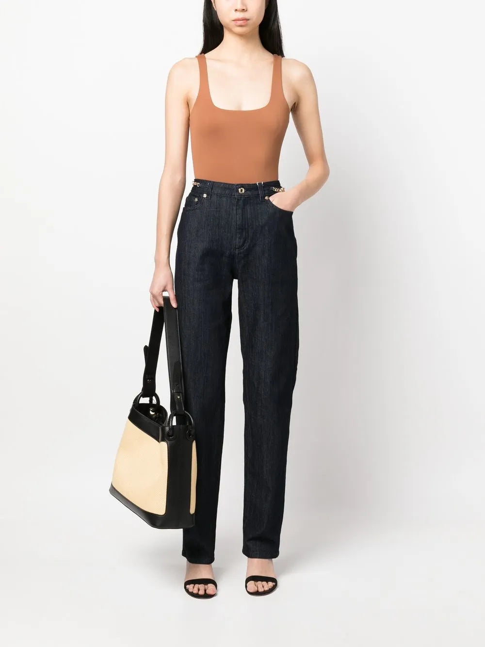 Straight-Leg Chain-Detail Jeans