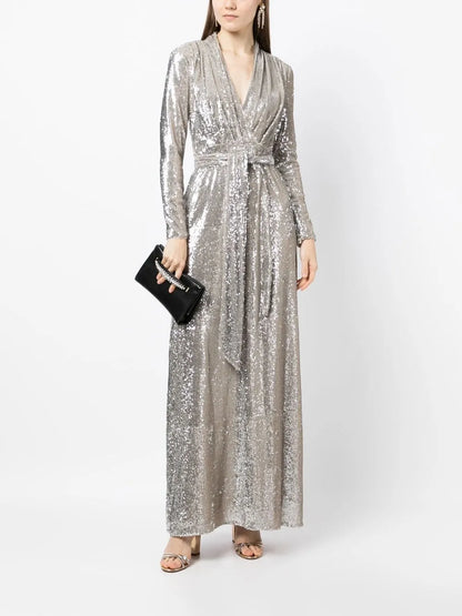 Plunge Sequin-Column Gown