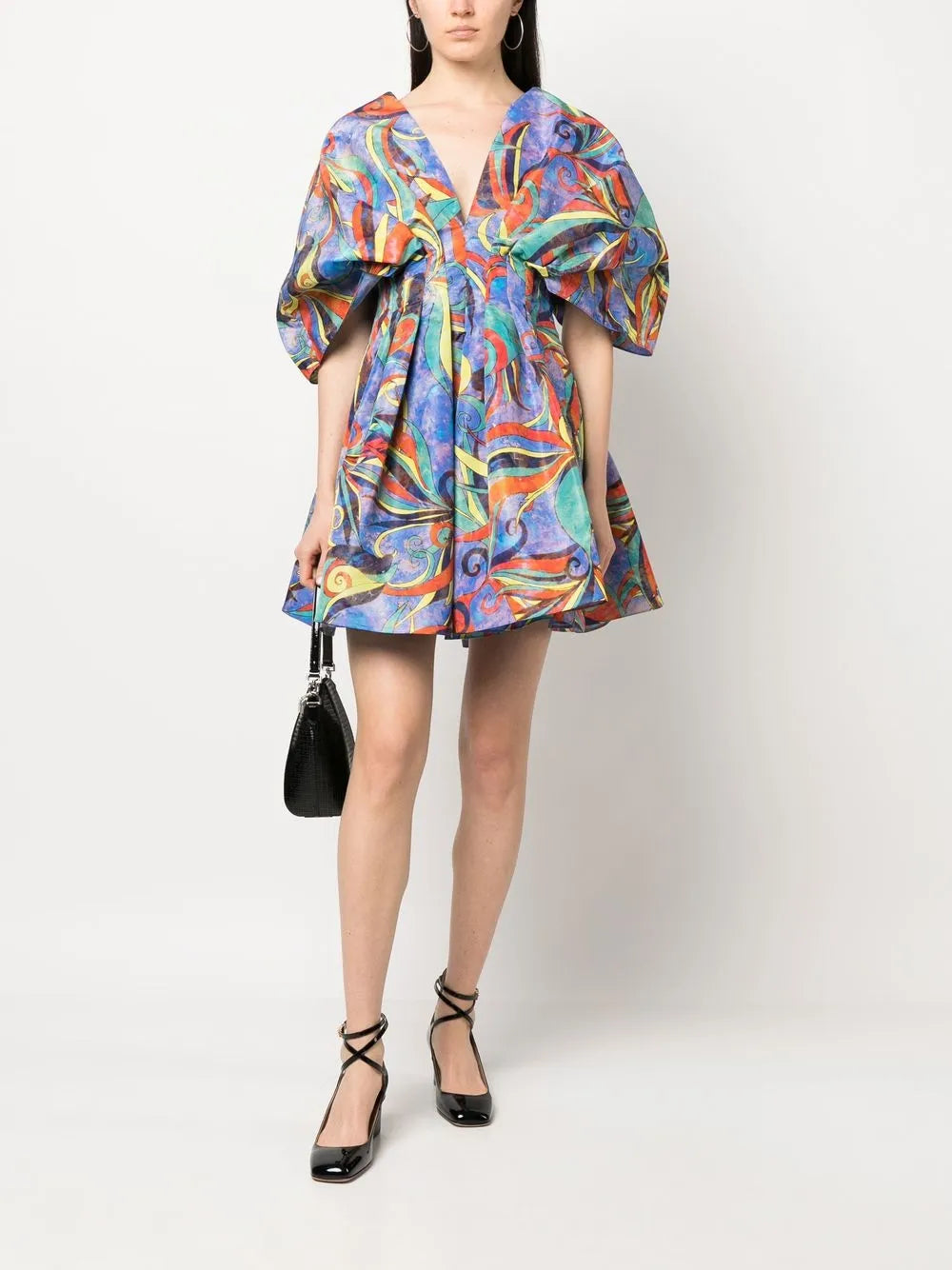 Pleated Graphic-Print Minidress